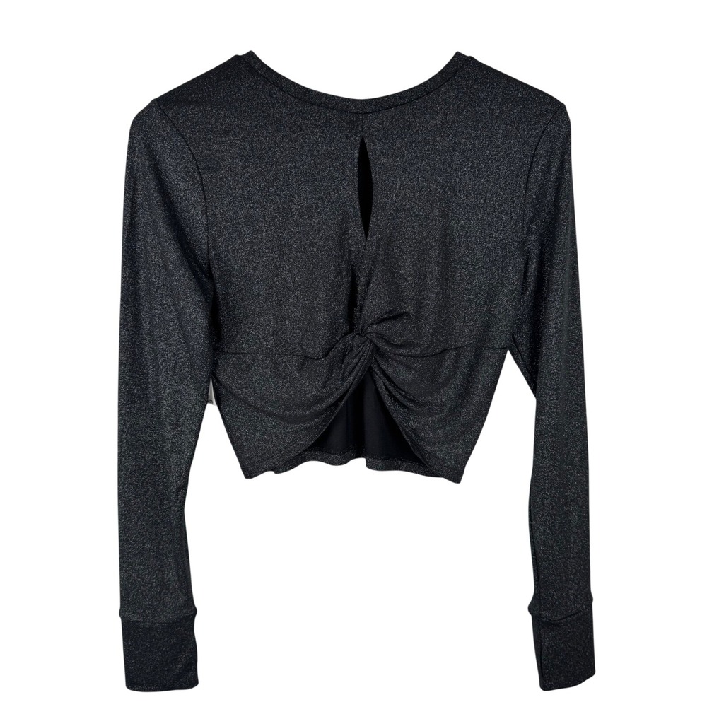 Open Edit Womens‎ Metallic Black Twist Back Long Sleeve Crop Top Medium NEW